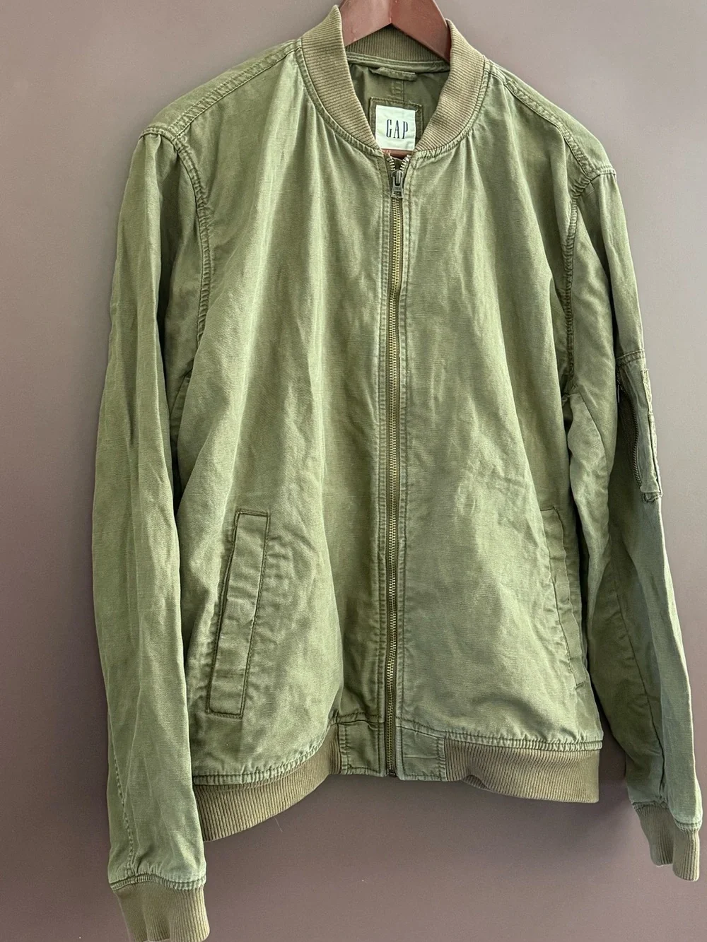Gap Bomber Jacket in olive cotton linen - Picture 1 of 5